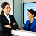 Proactive Personalized Banking**

"A customer service representative in a modern, brightly lit bank, wearing professional business attire, assists a friendly-looking customer. In the background, a screen displays travel-related financial options. The scene conveys helpfulness and anticipation of customer needs, fully clothed, appropriate content, safe for work, perfect anatomy, natural pose, professional."

**