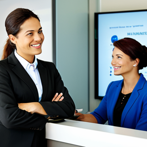 Home 4 Proactive Personalized Banking**
"A customer service representative in a modern, brightly lit bank, wearing professional business attire, assists a friendly-looking customer. In the background, a screen displays travel-related financial options. The scene conveys helpfulness and anticipation of customer needs, fully clothed, appropriate content, safe for work, perfect anatomy, natural pose, professional."
**