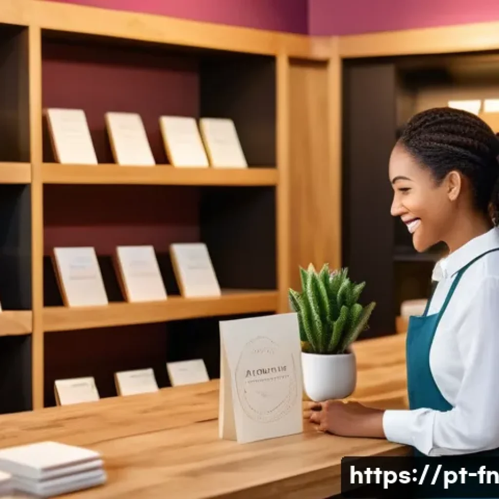 고객경험 디자인과 브랜드 아이덴티티 - A cozy, modern local boutique store interior with warm lighting, a friendly shop owner smiling and g...