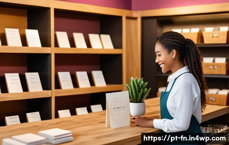 고객경험 디자인과 브랜드 아이덴티티 - A cozy, modern local boutique store interior with warm lighting, a friendly shop owner smiling and g...